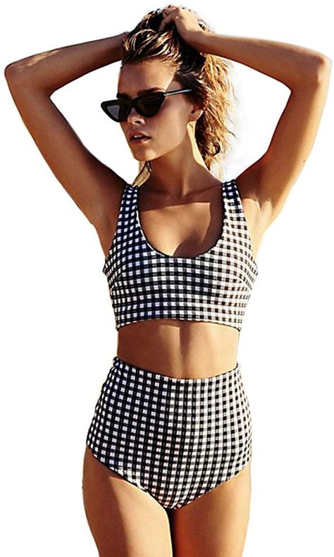 ivivian Sexy Cute Grid Printing Swimsuits for Women One Piece 2 Piece Bikini Set Padded Bralette Beachwear (M, A) at Amazon Women’s Clothing store Gingham Bathing Suit, Bride Bathing Suit, Lacey Chabert, Summer Bathing Suits, Cheap Swimsuits, Trendy Bikinis, Trendy Swimsuits, Swimsuits Outfits, Printed Tankini