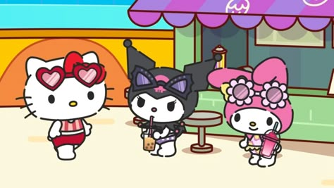 Tracing Art, Cute Piglets, Hello Kitty Beach, Hello Kitty Space, Beach Icon, Cool Hello Kitty, Picture Wallpaper, Hello Kitty Kuromi, Kuromi My Melody