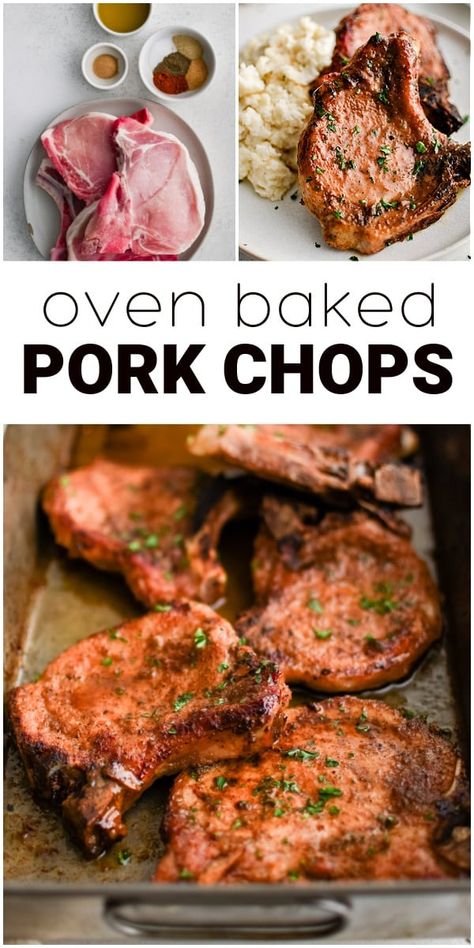 These Oven-Baked Pork Chops are the juiciest, most flavorful pork chops you'll ever make! Made with simple pantry ingredients for a perfect weeknight dinner the whole family will love. Best Oven Pork Chops Ever, Best Pork Chop Recipes In Oven, Oven Baked Teriyaki Pork Chops, Baked Porked Chops, Easy Bbq Pork Chops In Oven, Mesquite Pork Chops, Healthy Baked Pork Chops Oven Bone In, Quick Easy Pork Chops, Simple Baked Pork Chops