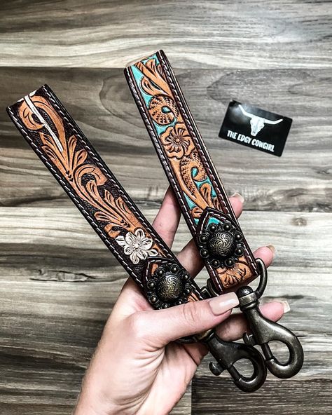 Your favorite concho & tooled genuine leather keychain is back! Free shipping on orders $100+ AND you can use Sezzle & AfterPay! www.edgycowgirl.com #westernstyle #westernfashion #rodeofashion #cowgirlstyle #rodeostyle #westernwear #western #cowgirl #cowgirlfashion Tooled Leather Keychain, Edgy Cowgirl, Western Bags Purses, Vintage Rockies, Leather Working Projects, Custom Leather Work, Leather Goodies, Custom Leather Belts, Leather Working Patterns