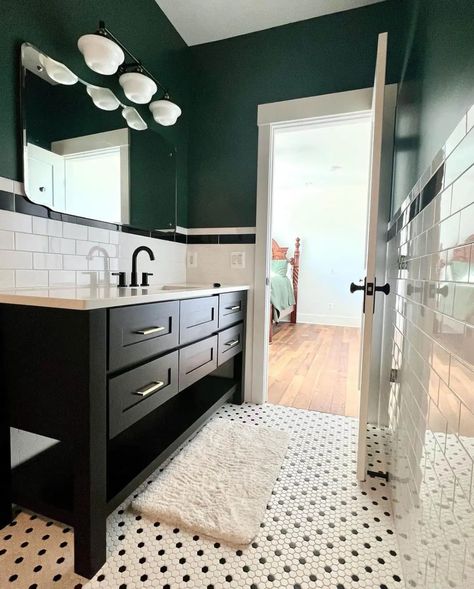 30 Unique and Replicable Bathroom Floor Tile Ideas Black And White Penny Tile, White Bathroom Ideas Modern, Black Headboard Bedroom Ideas, White Penny Tile, Penny Tile Bathroom Floor, Black Headboard Bedroom, Kids Shared Bathroom, Bathroom Floor Tile Ideas, Penny Tiles Bathroom