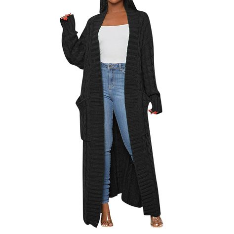 Long Twists Knitting Cardigan Long Seeve Coat Casual Pocket Women Clothing Autumn Winter Thick Lightweight Open Front Cardigan, Chunky Sweater Cardigan, Women Long Cardigan, Knit Sweater Coat, Maxi Cardigan, Cardigan Sweater Coat, Pocket Cardigan, Casual Cardigans, Long Sweaters Cardigan