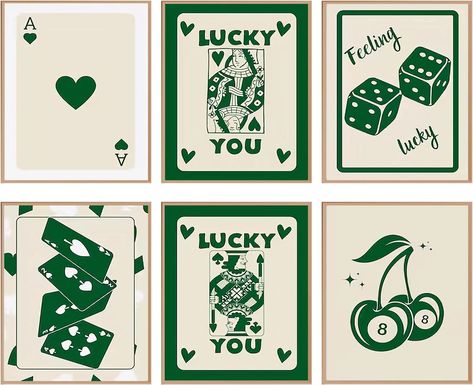 PRICES MAY VARY. ✬【Poker Art Canvas Green Ace King & Queen of Hearts Playing Card Posters Wall Art HIGH QUALITY PRESENTATION】Canvas Prints Wall Art Poker Art Canvas Green Ace King & Queen of Hearts Playing Card Posters Wall Art,Trendy Retro Wall Art Set Of 6,Retro Trendy Aesthetic Print,Green Ace Card Poster Wall Decor Poster Wall Art Print is 100% brand new,high quality,durable in use and environmental protection waterproof. Please avoid long time direct sunlight and oil stain. ✬【Poker Art Canv Ace Card Poster, Ace Card, Aesthetic Print, Card Poster, Trendy Aesthetic, Lucky You, Retro Wall Art, Trendy Wall Art, Dorm Decor