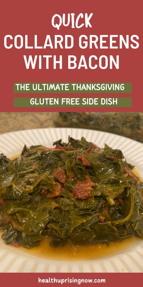 This Ninja Foodi collard greens recipe is the perfect Southern side dish recipe for Thanksgiving. It also makes the perfect weeknight side dish. Cooked using the pressure cooking setting on your Ninja foodi, this fast collard greens recipe cooks in 10 minutes. Not only are these collards healthy, but they're also gluten free and paleo. Video demonstration included. fast and easy collard greens | pressure cooker collard greens with bacon | healthy collard greens | gluten free living Pressure Cooker Collard Greens, Best Collard Greens Recipe, Easy Collard Greens Recipe, How To Cook Collards, Greens With Bacon, Easy Food Dishes, Collard Greens With Bacon, Gluten Free Recipes For Lunch, Southern Side Dishes