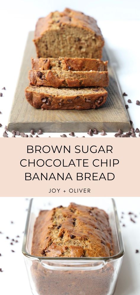 Make a loaf of this Brown Sugar Chocolate Chip Banana Bread! This easy to make banana bread recipe is packed with fresh bananas, sweet brown sugar, and delicious chocolate chips. A slice of this moist banana bread makes a delightful breakfast or afternoon snack! This easy to make quick bread is a must bake recipe! #bananabread #chocolatechip #easy Brown Sugar Banana Bread, Almond Banana Bread, Butter Cinnamon, Chocolate Banana Muffins, Moist Banana Bread, Chocolate Chip Banana, Nut Recipes, Make Banana Bread, Chocolate Chip Banana Bread