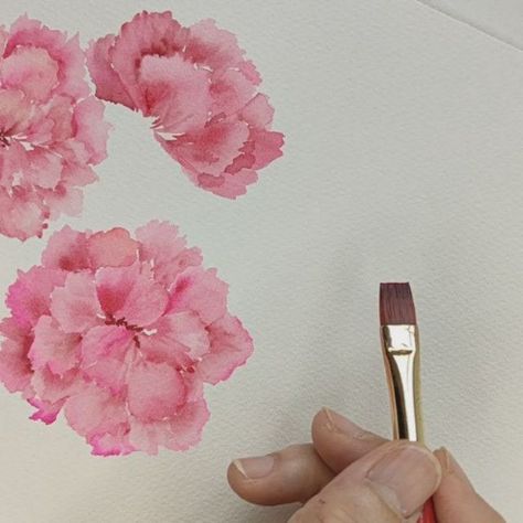 How To Paint Carnations, Painting Carnations, Carnation Painting, Watercolor Carnation, Flower Painting Videos, Filbert Brush, Water Colouring, Diy Large Wall Art, Painting Steps