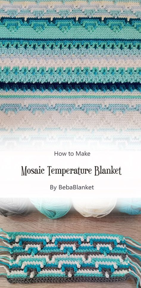 Create your own unique mosaic with this easy crochet pattern. The BebaMosaic Blanket is sure to brighten up your home or make a great gift. This blanket works up quickly and easily! Unique Temperature Blanket Crochet, Northern Lights Crochet Blanket, Unique Temperature Blanket, Weather Crochet Blanket, Crochet Blanket Patterns Unique, Crochet Temperature Blanket, Temperature Blanket Crochet, Weather Blanket, Easy Crochet Flower