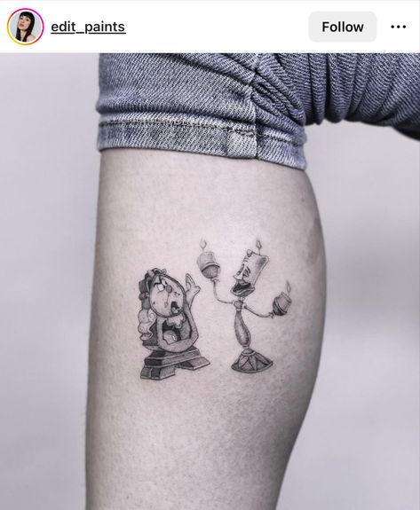 Mash Up Tattoos, Small Beauty And The Beast Tattoo, Disney Tattoos Quotes, Tiny Tattoos With Meaning, Beast Tattoo, Belle Tattoo, Beauty And The Beast Tattoo, Maching Tattoos, Tattoo Disney