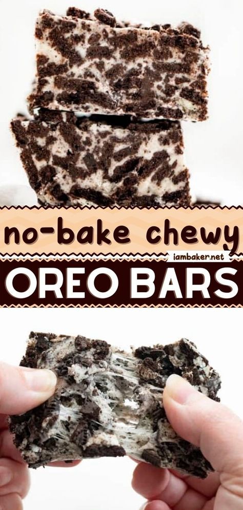 No Bake Oreo Cookies, Bake Sale Must Haves, Cookies And Cream Dream Bars, Oreo Marshmallow Treats, Oreo And Marshmallow Dessert, Best Desserts For A Bake Sale, Checkered Desserts, Easy Oreo Dessert Recipes, Bake Sale Bars Easy