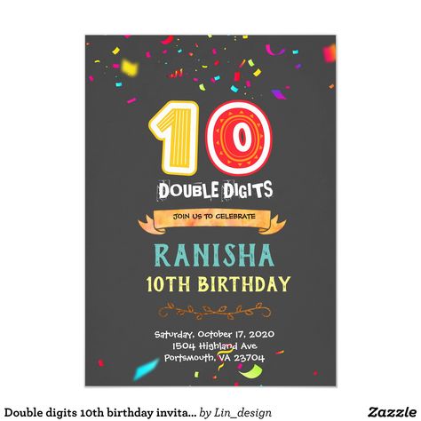 Double digits 10th birthday invitation | Zazzle.com Double Digit Birthday Invitation, Double Digit Birthday, Double Digits Birthday, Emoji Birthday Invitations, 10th Birthday Invitation, Slumber Party Invitations, Emoji Birthday, Birthday Captions, Teen Birthday