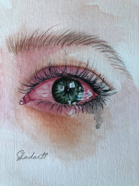 Watercolor paint Eye With Tears Painting, Watercolor Eyes Aesthetic, Watercolor Paintings Emotions, Deep Watercolor Paintings, Eye Watercolor Painting Easy, Emotional Watercolor Paintings, Eyes Painting Aesthetic, Watercolor Art Eyes, Tears Watercolor