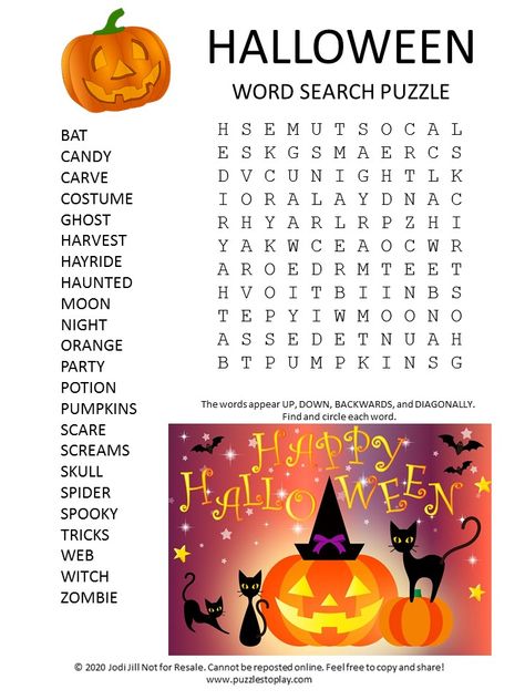 Halloween Word Search Printables, Printable Word Games, Free Word Search Puzzles, Puzzle Worksheet, Free Word Search, Free Printable Puzzles, Halloween Word Search, Halloween Puzzles, Halloween Worksheets