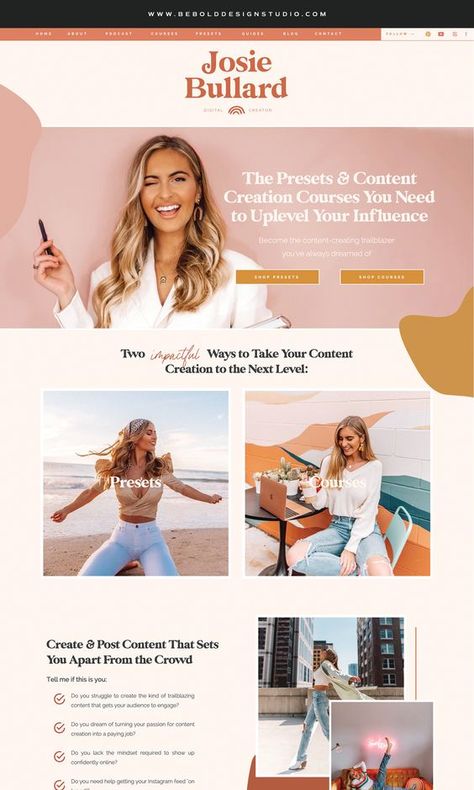 Bold Website Design Inspiration, Blogger Website Design, Website Layout Inspiration, Feminine Website Design, Feminine Website, Coach Website, Webdesign Inspiration, Digital Creator, Website Design Layout