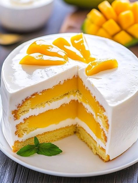 Mango Mousse Cake Recipe 🥭

🥭 𝗜𝗻𝗴𝗿𝗲𝗱𝗶𝗲𝗻𝘁𝘀 🥭
For the Sponge Layer:
37 g (⅓ cup) unsalted butter (room temperature)
37 g (⅓ cup) powdered sugar (sifted)
1 egg (room temperature)
1 teaspoon vanilla bean paste
37 g (⅓ cup) all-purpose flour (sifted)
Pinch of salt
For the Mango Mousse:
320 g (1¼ cups) mango puree
85 g (⅓ cup) granulated sugar
7 gelatin sheets (equals 12 g gelatin)
290 g (1⅙ cups) thick yogurt (Greek or Turkish style)
230 g (1 cup) heavy cream (36% fat, very cold) Yogurt Mousse Cake, Gelatin Sheets, Mango Cake Recipe, Yogurt Greek, Mango Mousse Cake, Chocolate Covered Strawberry Cake, Mousse Cake Recipe, Thick Yogurt, Vanilla Bean Paste