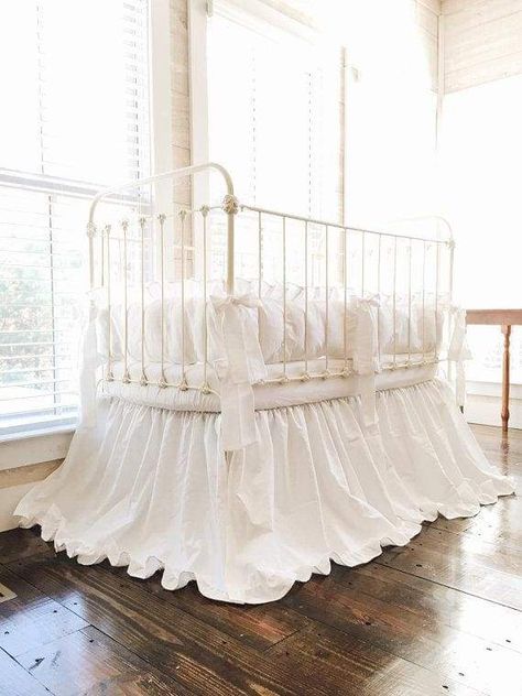 White Ruffled Crib Bedding Set | High Cotton Textile Pink Nursery Bedding, Linen Crib Bedding, White Crib Bedding, White Nursery Decor, Bedding White, Boys Crib Bedding Sets, Crib Liners, Crib Bedding Boy