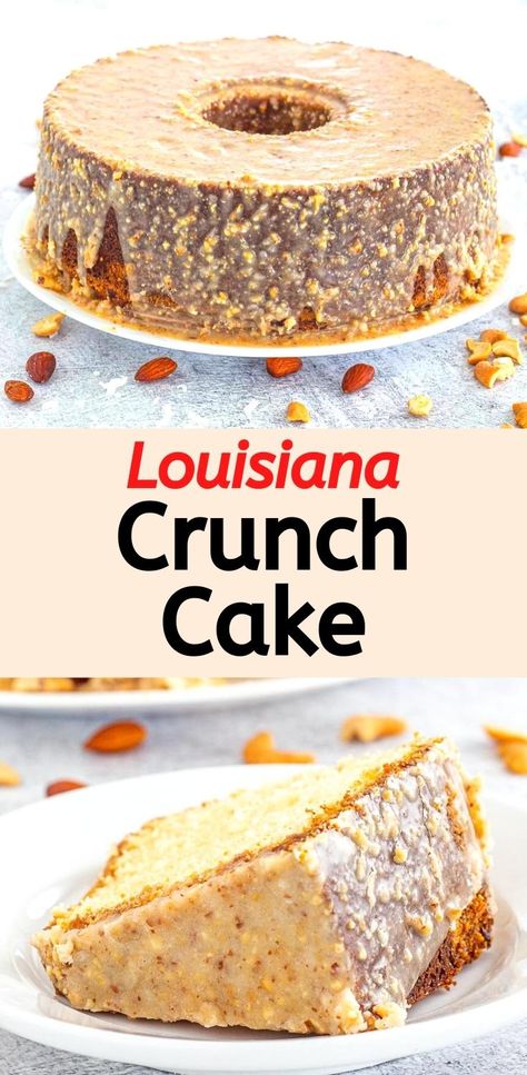 Coconut Louisiana Crunch Cake, Crunch Pound Cake, Pound Cake Muffins Recipes, Colorado Crunch Cake Recipe, Southern Bundt Cake Recipes, Louisiana Crunch Pound Cake, Louisiana Cake, Louisiana Thanksgiving Recipes, Louisiana Crunch Cake Recipe