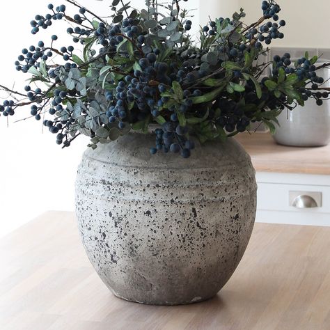 Vase Greenery Decor, Extra Large Vase, Large White Vase, Grey Vase, Indigo Pattern, Large Ceramic Vase, Indoor Flowering Plants, Grey Vases, Stone Vase