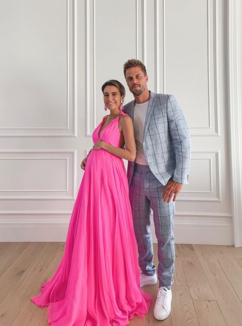 Maternity Evening, Christine Andrew, Elevated Athleisure, Pink Satin Dress, Couple Pic, Quilt Dress, Stylish Maternity Outfits, Maternity Outfits, Hello Fashion