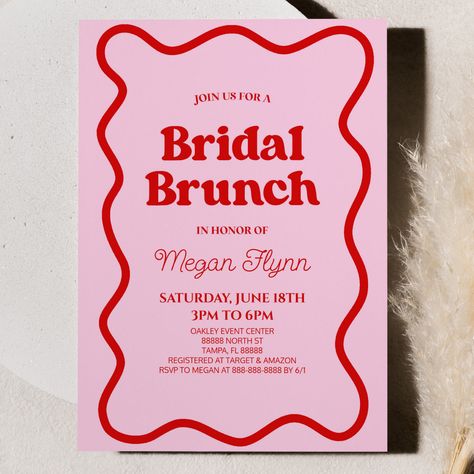 Bridal Shower Brunch Invitations, Dark Red Wallpaper, Red Theme, Brunch Invitations, Bridal Shower Brunch, Retro Theme, Red Retro, Retro Valentines, Pink Bridal