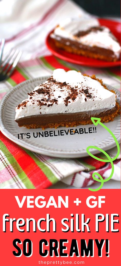 Gluten Free Dairy Free French Silk Pie, Vegan Pie With Graham Cracker Crust, Vegan French Silk Pie, Dairy Free Pies, Chocolate Pie Filling, Nut Free Desserts, Chocolate Graham Cracker Crust, Chocolate Silk Pie, Gluten Free Holiday Recipes