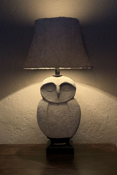 Vintage Ceramic Owl Lamp, Lampshade Paper Mache, Paper Mache Lamp, Clay Lamp, Sculpture Lamp, Owl Lamp, Owl Sculpture, Cement Art, Pottery Lamp