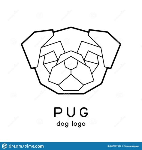 Pug Logo Design, Geometric Pitbull, Geometric Pug Tattoo, Geometric Labrador, Pug Outline Drawing, Head Logo Design, Simple Mosaic, Origami Logo, Triangle Vector