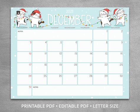 Editable Calendar, Calendar Download, Winter And Christmas, December Calendar, Cute Calendar, 2023 Calendar, Text Tool, December 2023, Adobe Acrobat