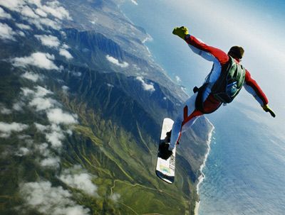 Skysurfers leap from planes and perform acrobatic maneuvers on the way back down to earth Sky Surfing, Extreme Sports Photography, Adrenaline Sports, Base Jumping, Whitewater Kayaking, Cycling Art, The Way Back, Adventure Sports, Professional Athlete