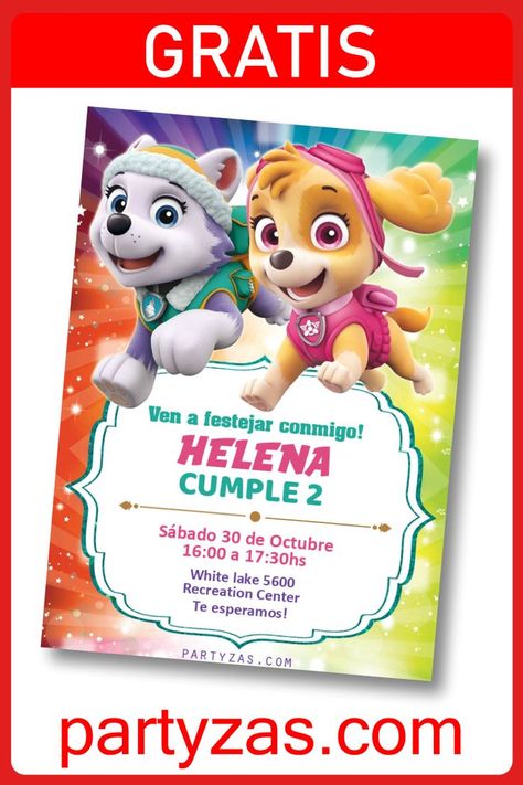 Comparte por Messenger tu Tarjeta de Cumpleaños Gratuita Paw Patrol Invitation Card, Paw Patrol Invitation, Paw Patrol Skye, Ill Wait For You, Card Edit, Skye Paw, Virtual Card, White Lake, Digital Invitations