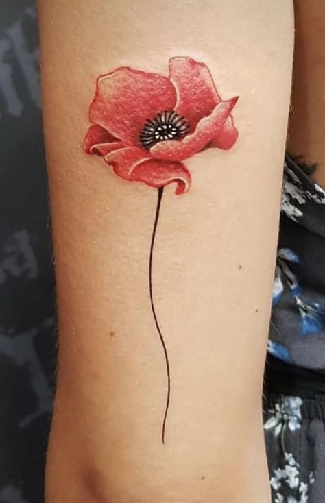 Poppy Flower Tattoo, Fav Flower, 50 Tattoo, Poppy Tattoo, Favorite Tattoos, Palm Tattoos, Poppies Tattoo, Upper Arm Tattoos, Memorial Tattoo