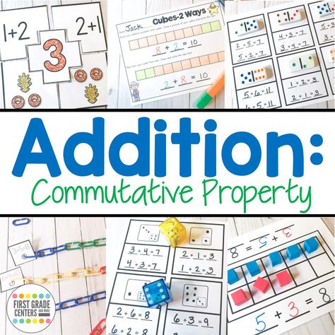 Commutative Property Of Addition Grade 1, Communitive Property Of Addition, Math Terminology, First Grade Centers, Commutative Property Of Addition, Associative Property, Commutative Property, Addition Activities, I Love Math