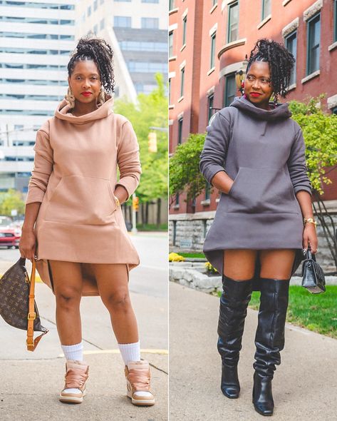 Hey Gurl… 🎉It’s HBCU Homecoming time! ✨I got outfit ideas for you this week… so get ready, Gurl! 😍 Look 1 & 2- Rocking this hoodie dress with sneakers or heels? You can’t go wrong either way! 🤷🏽‍♀️✨ Run to my stories to tap for all deets! Sweenee Style Blog link also in bio! ❤️ 📸 @throughdemis_.lens Braids: @ilovebrittbraids 🩷🩷 #blackexcellence #hbcuhomecoming #hbcuhomecoming2024 #hbcu Sweater Dress Outfit Black Women, Hoodie Dress Outfit, Hbcu Homecoming, Sweatshirt Dress Outfit, Overall Dress Outfit, Sweenee Style, Styling Hacks, Sweat Dress, Sweat Shirts