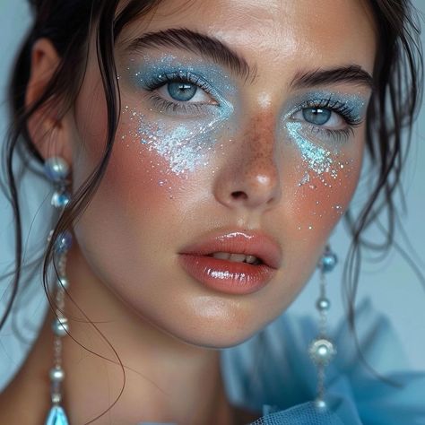 Ocean Goddess Makeup, Couture Makeup Looks, Sea Inspired Makeup, Water Nymph Makeup, Blue Pearl Makeup, Poseidon Makeup, Lagoona Blue Makeup, Seahorse Makeup, Green Mermaid Makeup