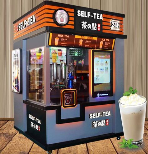 bubble tea vending machine Boba Vending Machine, Vending Machine Drinks, Fancy Vending Machine, Vending Machine Design Ideas, Cool Vending Machine Ideas, Ice Vending Machine, Pizza Vending Machine, Vendor Machine, Tea Vending Machine