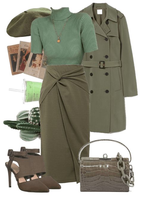 Evergreen Outfits, Green Luxury Outfit, Chic Green Skirt For Winter, Luxury Green Skirt, Luxury Green Mini Skirt For Women, Green Outfit Polyvore, 9to5chic Outfits, Classy Skirts, Creative Outfits