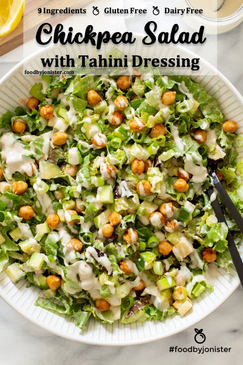 Chickpea Salad Tahini Dressing, Salad Ideas Chickpeas, Chickpea And Tahini Recipe, Salad With Crispy Chickpeas, Dressing With Tahini, Chickpea Salad With Tahini Dressing, Cheekpeas Salads, Crispy Chickpeas Salad, Chickpea Salad Ideas