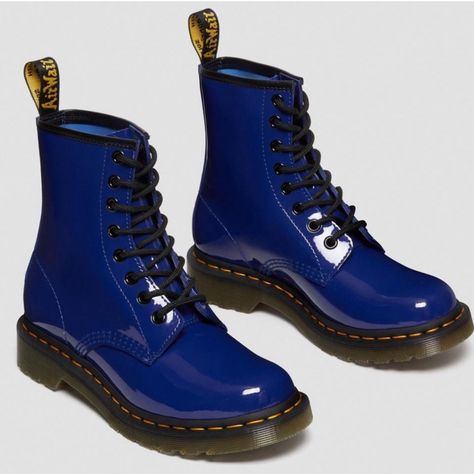 Brand New In Box Patent Leather Electric Blue Doc’s 1460’s Lace Up’s Color Is Blueprint Never Worn!! No Scuffs Or Marks Dark Blue Doc Martens, Colored Doc Martens, Blue Doc Martens, Dr Martin Boots, Doc Marten Boot, Floral Combat Boots, White Leather Boots, Black Leather Combat Boots, Yellow Boots