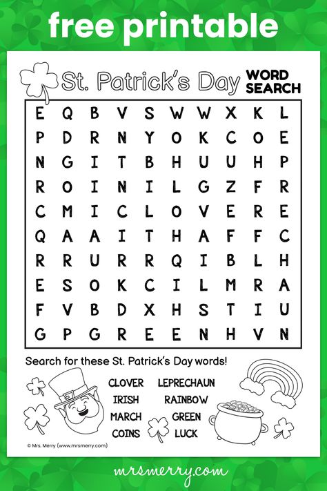 free printable st. patrick's day word search St Patrick’s Day Lessons For Kids, St Patrick Day Activities For Elementary, St Patricks Day Worksheets Kindergarten, Kindergarten Word Search Free Printable, St Patricks Day Activity Sheets, Saint Patricks Day Worksheet, St Patrick’s Day Worksheets, March Word Search, St Patricks Day Worksheets