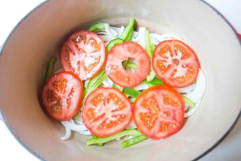 Brazilian Salmon Stew (Moqueca) Recipe | SimplyRecipes.com Salmon Stew Recipe, Moqueca Recipe, Brazilian Fish Stew, Marinated Salmon, Salmon Fish, Fish Stew, Sliced Tomato, Fresh Tomatoes, Fresh Cilantro