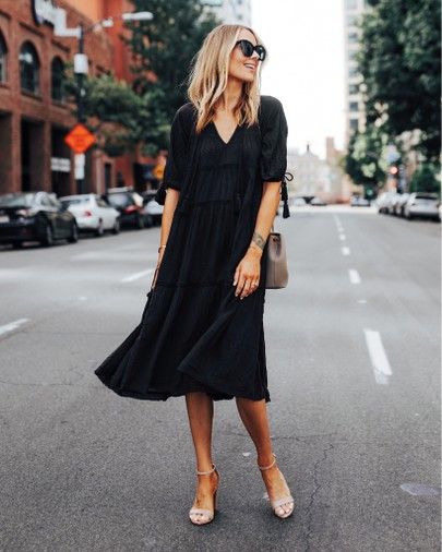 Black Viscose Casual Midi Dress, Black Viscose Midi Dress Casual, Summer Black A-line Midi Dress, Basic Black Midi Dress, Casual Black Midi Dress From H&m, Black Viscose Midi Dress, Casual Style, Jackson Instagram, Summer Work Wear, Professional Chic