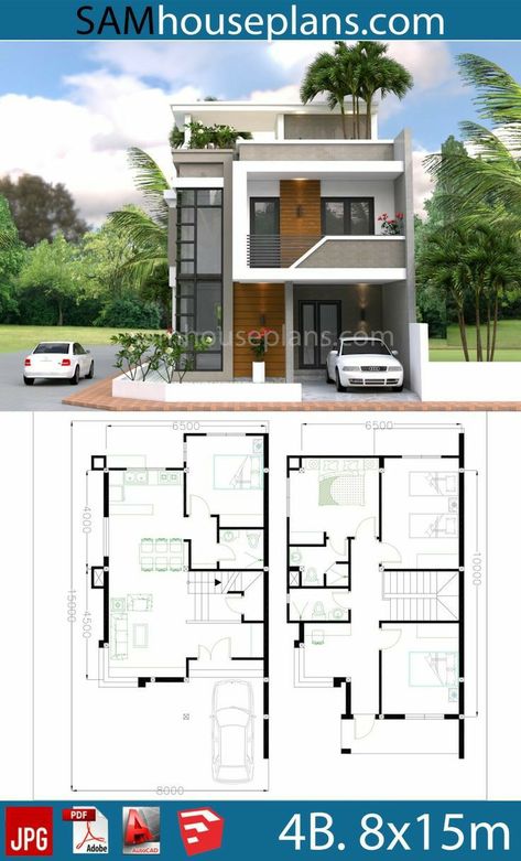 Small Modern House Plans, Two Story House Design, 2 Storey House Design, Two Story House, Duplex House Plans, House Construction Plan, House Layout Plans, Model House Plan, Duplex House Design