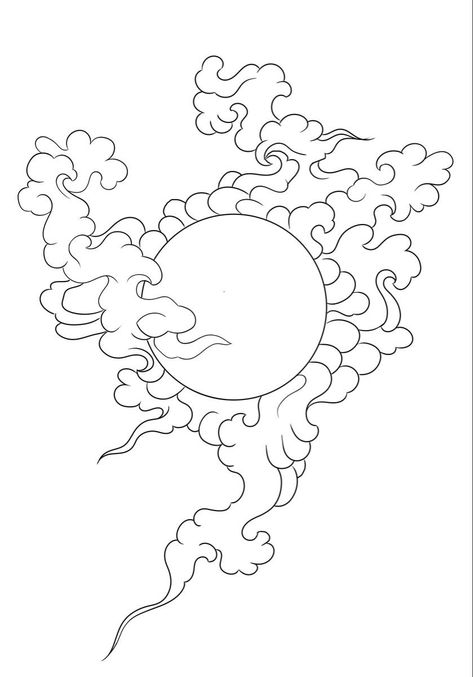 Kazutora Tattoo Design, Asian Style Clouds, Cherry Blossom Tree Tattoo Stencil, Nubes Japonesas Tattoo, Irezumi Tattoos Design, Sun Japanese Tattoo, Japanese Cloud Tattoo Design, Japanese Wind Tattoo, Sun And Clouds Drawing