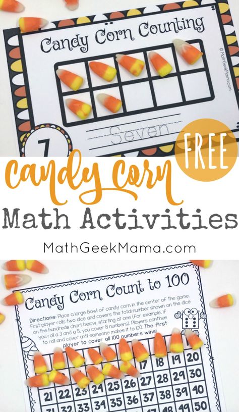 Candy Corn Activities, Corn Activities, Candy Corn Math, Candy Math, Fall Math Activities, Kindergarten Units, Addition Games, Math Geek, Fall Math