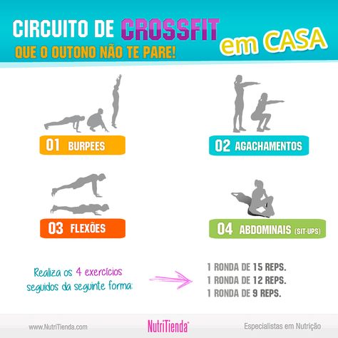 Chuva, frio, vento... Já não tens desculpas! Aperta no outono  com esta rotina de CrossFit em casa . Supera todas as tuas metas e alcança os teus objetivos! Crossfit Workouts At Home, Cardio Workout At Home, Crossfit Training, Sit Ups, Popsugar Fitness, Crossfit Workouts, Do Exercise, Yoga Routine, Health And Fitness Tips