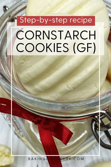 Cornstarch cookies in a glass jar Gluten Free 3 Ingredient Cookies, Condensed Milk Gluten Free Recipes, 3 Ingredient Gluten Free Cookies, Condensed Milk Recipes Cookies, Gluten Free Condensed Milk Recipes, Sweetened Condensed Milk Cookies Recipes, Cookies Made With Condensed Milk, Cornstarch Cookies Recipe, Condensed Milk And Corn Starch Cookies