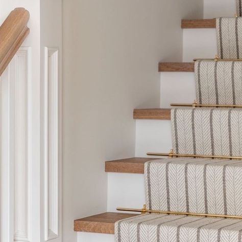 JENNY MARTIN DESIGN on Instagram: "Here for a stair runner moment! ⠀⠀⠀⠀⠀⠀⠀⠀⠀ Such a great way to jazz up an entry, we love adding that extra pop of texture and interest.  ⠀⠀⠀⠀⠀⠀⠀⠀⠀ Dressing Thistlewood’s stairwell in a beautiful herringbone wool runner and delicate brass rods, we can’t get enough of this look! . . #interiordesigninspo #dreaminterior #designersofinstagram #interiordecoratingideas #dreamkitchen #dreamkitchens #interiorgoals #interiordecoratingtips #luxurydesigner #luxurydesigns #houseinspiration #dreamhomes #femaleentrepreneurship" Gold Stair Rods, Brass Rods, Stair Rods, Women Entrepreneurship, Interior Decorating Tips, Stair Runner, Wool Runners, Dream Kitchen, House Inspiration