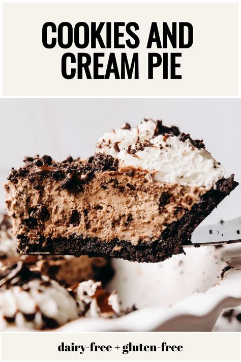 dairy-free + gluten-free Chocolate Pie Dairy Free, Dairy Free Oreo Pie, Dairy Free Chocolate Pie, Dairy Free Chocolate Cream Pie, Cookies And Cream Pie, Dairy Free Pies, Chocolate Pie Crust, Yummy Pie Recipes, Vegan Chocolate Recipes