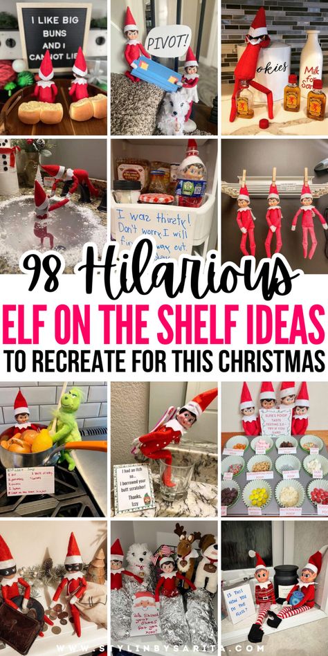 98 INSANELY HILARIOUS ELF ON THE SHELF IDEAS - Stylin by Sarita Teen Elf On The Shelf Ideas, Elf Ideas Easy Funny, Funny Elf On The Shelf, Bad Elf, Elf Funny, Shelf Elf, Elf Door, Awesome Elf On The Shelf Ideas, Elf Activities