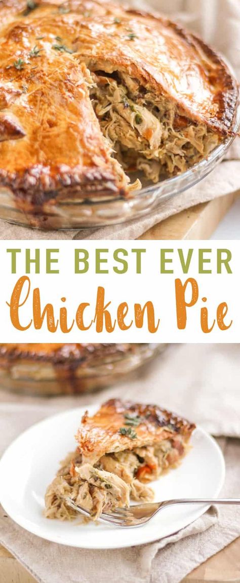 This Chicken Pie recipe has everything you need in a creamy chicken pie. Moist, tasty, home cooked chicken, added vegetables and a light chicken pie sauce made with the chicken stock. Add in some crispy bacon and delicious shortcrust pastry and this easy chicken pie recipe is a winner! via @tamingtwins Easy Chicken Pie Recipe, Creamy Chicken Pie Recipe, Easy Chicken Pie, Creamy Chicken Pie, Pie Chicken, Desserts Pastry, Chicken Pie Recipe, Meat Pies, Tea Ideas