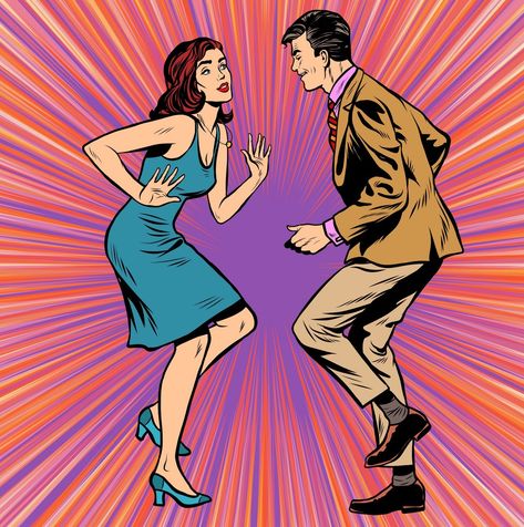 Man And Woman Dancing, Retro Dancing, Dance Vector, Pop Art Retro, Woman Dancing, Music Canvas, Dancing Drawings, Pop Art Women, Pop Art Illustration